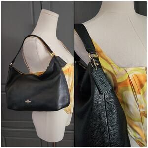 Coach East/West Black Celeste Hobo Shoulder Pebbled Leather Bag W/ Hang Tag